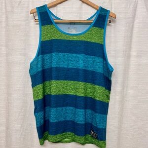 Mens Under Armour Striped Blue & Green Tank Top - Athletic Casual